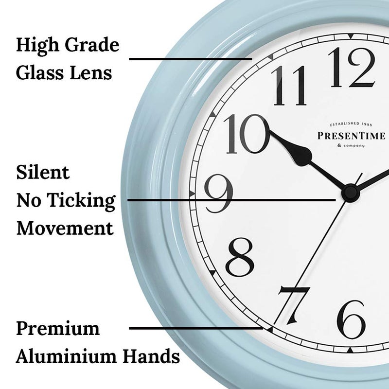 Presentime & Co Chic Home Collection 10" Molly Clock, Silent No Ticking, Blue Color. Modern Decorative Wall Clock for Kitchen, Kid's Room, Bathroom, Bedroom, and Office - Image 3